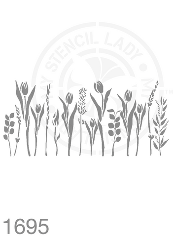 Wildflowers Field Farmhouse Style Hand Drawn Illustration Stencil 1695 Plants and flowers reusable stencils