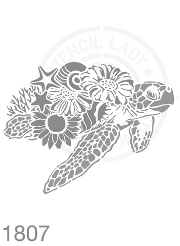 Turtle Florals Stencil 1807 Animal Flowers Reusable Templates and Stencils