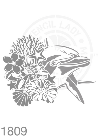 Dolphin Florals Stencil 1809 Animal Flowers Reusable Templates and Stencils