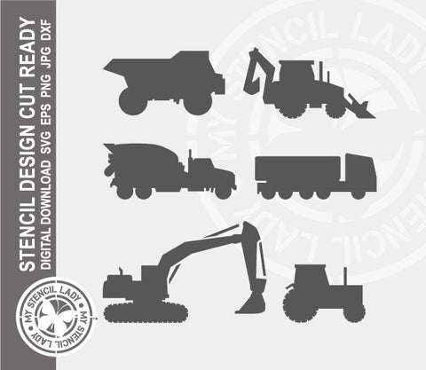 Trucks Diggers 913 Stencil Digital Download Laser Cricut Cut Ready Design Template SVG PNG JPG EPS DXF Files