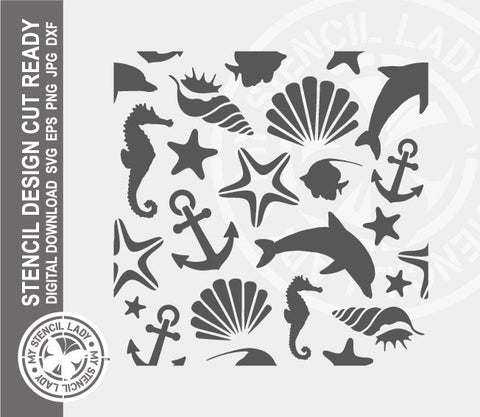 Beach Pattern 1366 Stencil Digital Download Laser Cricut Cut Ready Design Templates SVG PNG JPG EPS DXF Files