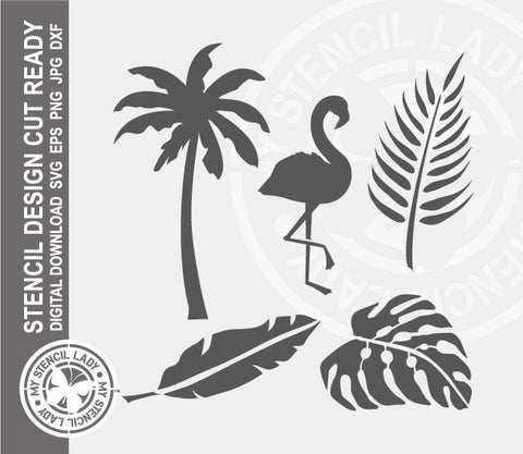 Palms Leaves Flamingo Tropical Combination 1384 Stencil Digital Download Laser Cricut Cut Ready Template SVG PNG JPG EPS DXF Files