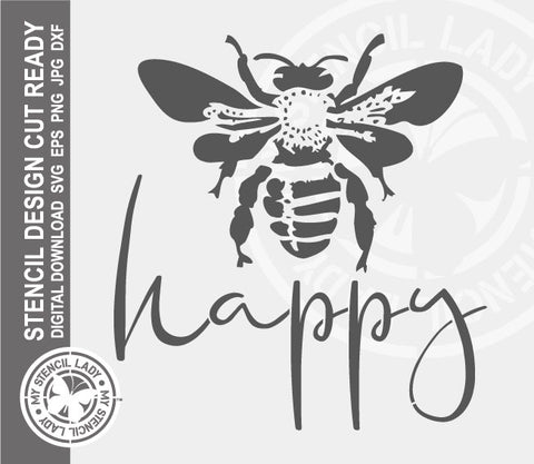 Bee Happy 1301 Stencil Digital Download Laser Cricut Cut Ready Design Templates SVG PNG JPG EPS DXF Files