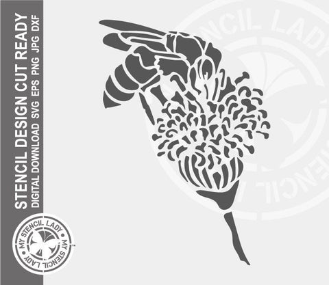 Bee on flower 1426 Stencil Digital Download Laser Cricut Cut Ready Design Templates SVG PNG JPG EPS DXF Files