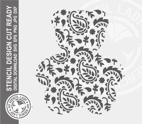 Bear Paisley Patterned 1445 Stencil Digital Download Laser Cricut Cut Ready Design Templates SVG PNG JPG EPS DXF Files