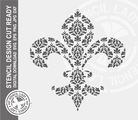 Fleur de lis Patterned 1453 Stencil Digital Download Laser Cricut Cut Ready Design Templates SVG PNG JPG EPS DXF Files