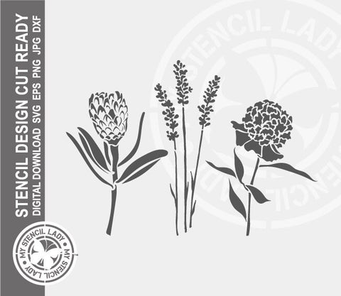 Lavender Protea Peony Flower Mix 1492 Stencil Digital Download Laser Cricut Cut Ready Design Template SVG PNG JPG EPS DXF Files