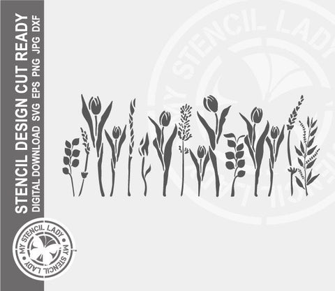 Field of Wildflowers 1695 Stencil Digital Download Laser Cricut Cut Ready Design Templates SVG PNG JPG EPS DXF Files