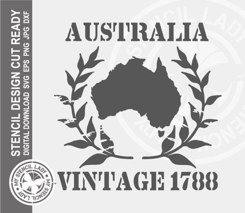Australia Vintage Wreath 432 Stencil Digital Download Laser Cricut Cut Ready Design Templates SVG PNG JPG EPS DXF Files