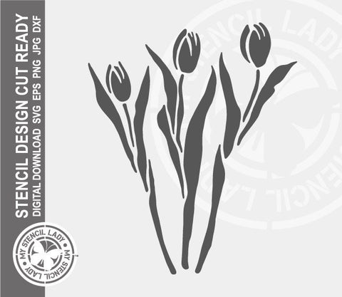 Tulips Flowers 803 Stencil Digital Download Laser Cricut Cut Ready Design Template SVG PNG JPG EPS DXF Files