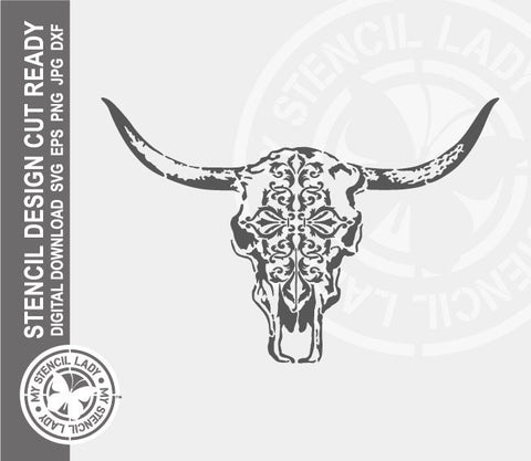 Cow Skull Ornate 965 Stencil Digital Download Laser Cricut Cut Ready Design Templates SVG PNG JPG EPS DXF Files