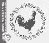 Rooster Wreath 1100 Stencil Digital Download Laser Cricut Cut Ready Design Template SVG PNG JPG EPS DXF Files