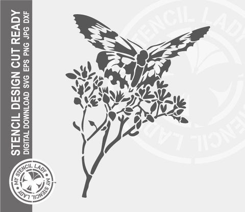 Butterfly on flower 1427 Stencil Digital Download Laser Cricut Cut Ready Design Templates SVG PNG JPG EPS DXF Files
