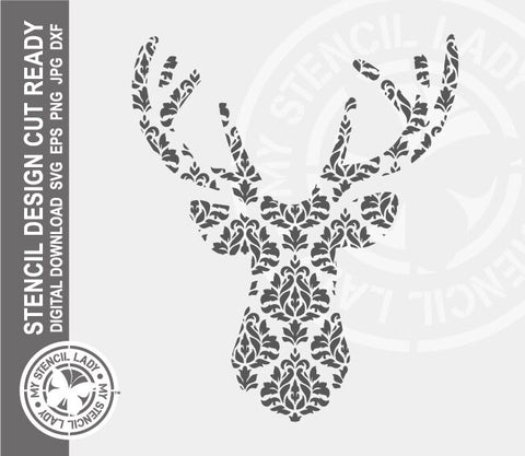 Deer Patterned 1452 Stencil Digital Download Laser Cricut Cut Ready Design Templates SVG PNG JPG EPS DXF Files