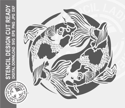 Koi Fish Yin Yang 1483 Stencil Digital Download Laser Cricut Cut Ready Design Template SVG PNG JPG EPS DXF Files