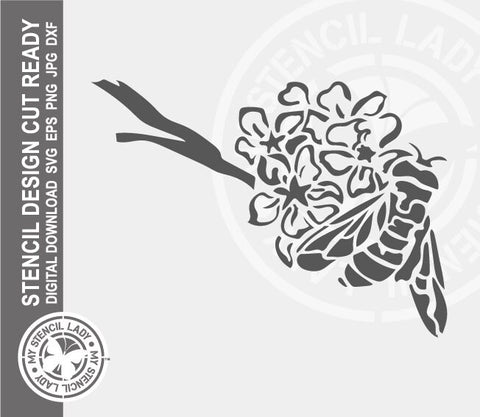 Bee on Flowers 1496 Stencil Digital Download Laser Cricut Cut Ready Design Templates SVG PNG JPG EPS DXF Files