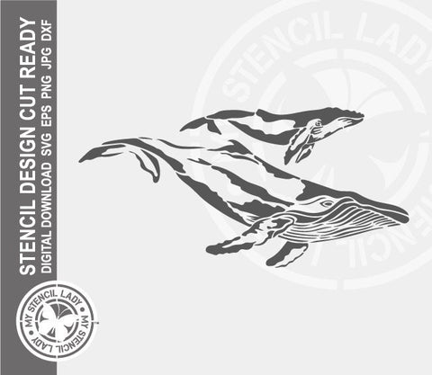 Whales Ocean Animals Sea Creatures 1504 Stencil Digital Download Laser Cricut Cut Ready Design Template SVG PNG JPG EPS DXF Files