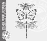 Insects Dragonfly Butterfly Bee 1705 Stencil Digital Download Laser Cricut Cut Ready Design Template SVG PNG JPG EPS DXF Files