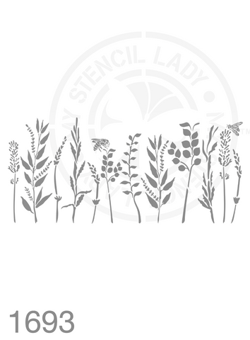 Wildflowers Field Farmhouse Style Hand Drawn Illustration Stencil 1693 Plants and flowers reusable stencils