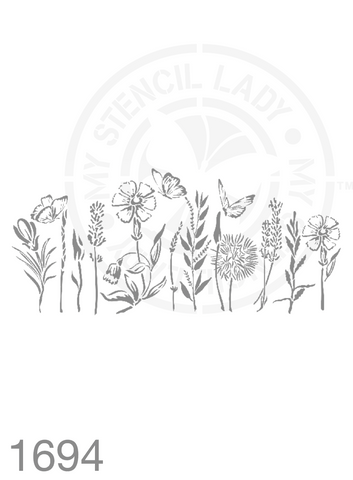 Wildflowers Field Farmhouse Style Hand Drawn Illustration Stencil 1694 Plants and flowers reusable stencils