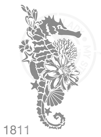 Seahorse Florals Stencil 1811 Animal Flowers Reusable Templates and Stencils